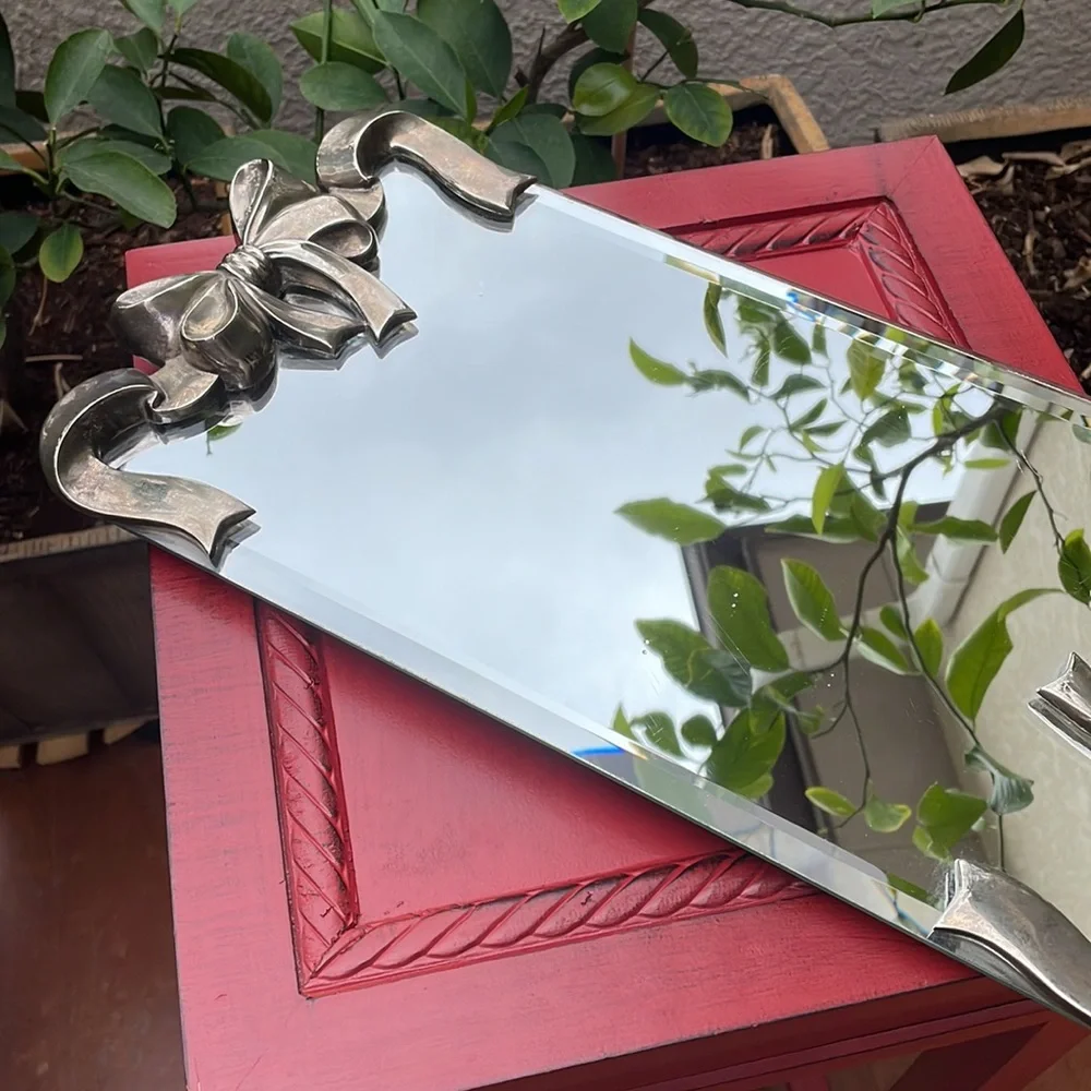 Mirror with Silver Plated Bows , Godinger, 15” x 9”